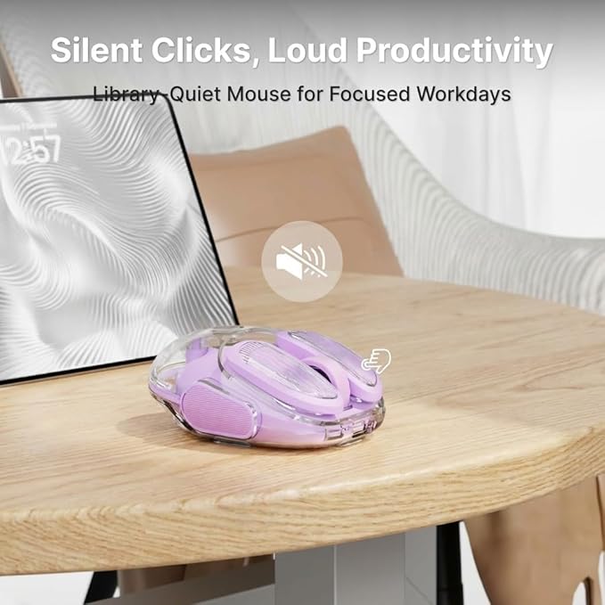 SEUNKWANG EWEADN Q9 Wireless Clear Mouse Dual Mode Bluetooth & 2.4G USB Computer Mouse with RGB Lighting, Silent Clicks, Multi-Device Compatibility for Laptop, PC, MacBook, iPad Cute Mouse-Purple