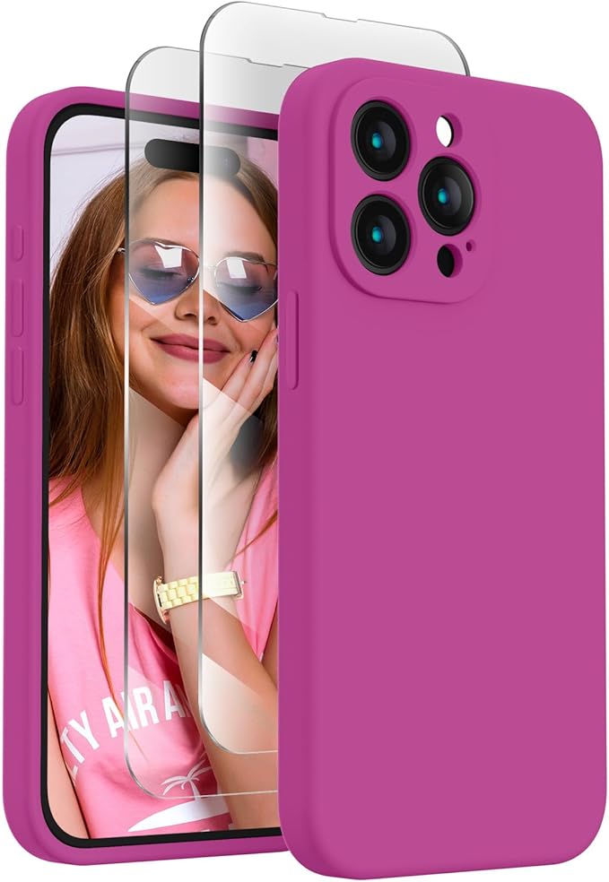 FireNova Designed for iPhone 15 Pro Case, Silicone Upgraded [Camera Protection] Phone Case, Soft Anti-Scratch Microfiber Lining Inside, 6.1 inch, Shocking Pink