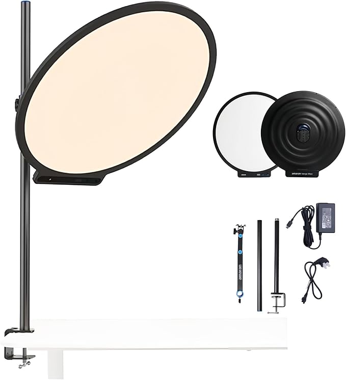 Amaran Verge Max Kit 22" Key Light, Bi-Color Circular Edge Panel Light, 2700-6500K, 7 Lighting Effect, Clamp on Desk Panel Video Lighting for Video Recording,Game,Live Stream,Creators(Charcoal)