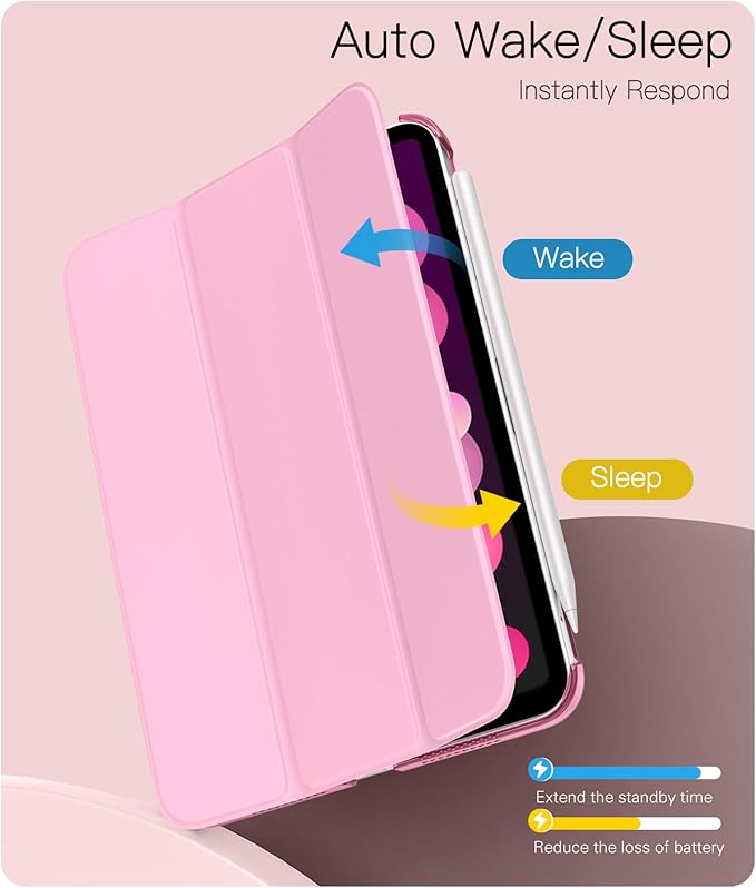 TiMOVO Case for iPad mini 7 A17 Pro 8.3-inch 2024, iPad mini 6th Generation Case, Slim Translucent Hard Back Folio Cover Support Touch ID & Apple Pencil Charging, Auto Wake/Sleep, Flowers Pink