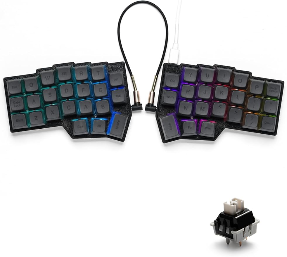 YIVU Corne V4.1 Split Ergonomic Keyboard, 40% 3x6 Ortholinear Layout, Hot-Swappable Mechanical Keyboard with Per-Key RGB, Vial and VIA Programmable, Comes with Pre-Lubed Linear Switches (Wired)
