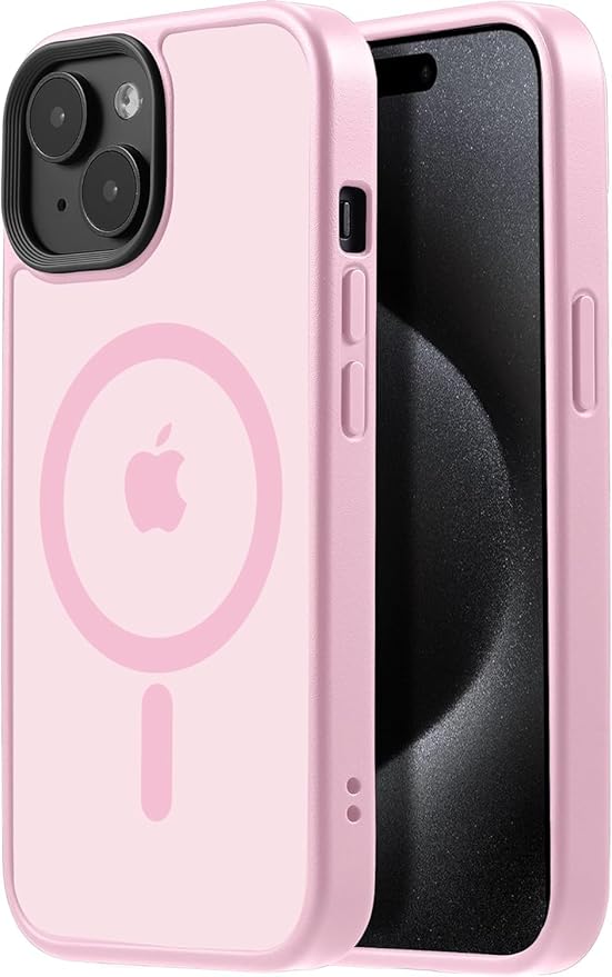 Tigowos for iPhone 15 Phone Case Fits MagSafe 10FT Drop Resistant Matte Skin Feeling Back Cover for iPhone 15 Case，Pink