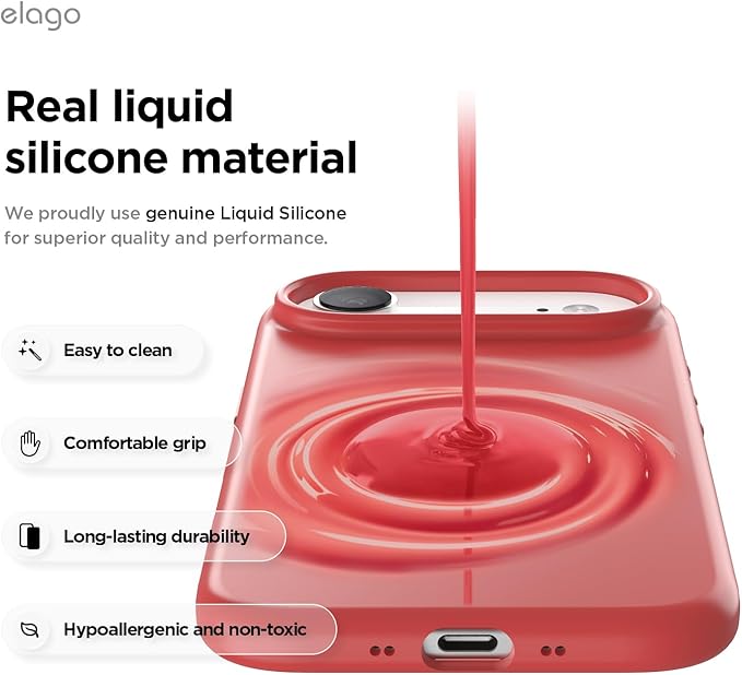elago for iPhone Air Case, Premium Magnetic Silicone Case, Compatible with MagSafe, Liquid Silicone Material, Protective Cover, Shockproof, Slim Phone, 6.5 inch (Red)