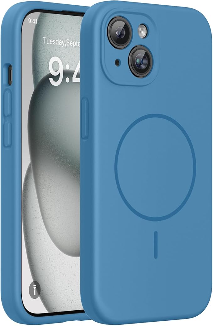 Miracase Magnetic for iPhone 15 Plus Case, [Soft Anti-Scratch Microfiber Lining], Magnetic for MagSafe, Liquid Silicone Shockproof Drop Protection Phone Case for 15 Plus, Capri Blue