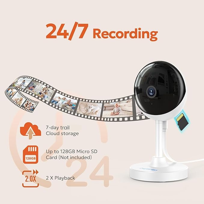 owltron Indoor Security Camera, 2K Cameras for Home Security with Motion Detection, Pet Cam & Baby Monitor with Night Vision, 2.4 GHz WiFi Two-Way Talk, Cloud/SD Storage, Works with Alexa (2 Pack)