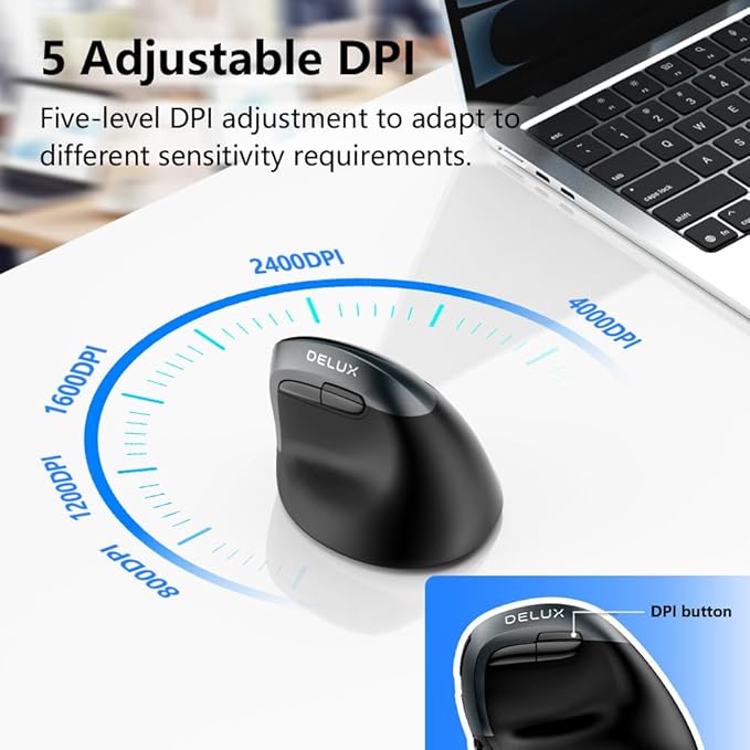 DELUX Wireless Ergonomic Mouse, Vertical Mouse for Small Hands, Silent Click Ergo Mouse, Up to 4000 DPI, 6 Buttons, Rechargeable, 2.4G/BT 5.2 Dual-Mode, Compatible with Laptop/PC (M618MINI-Iron Gray)