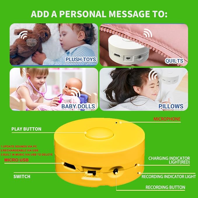 16 Minutes Voice Recorder, Record Custom Message for Crafts, Stuffed Bear, Baby Doll, and Pillow (2Pack + Yellow)