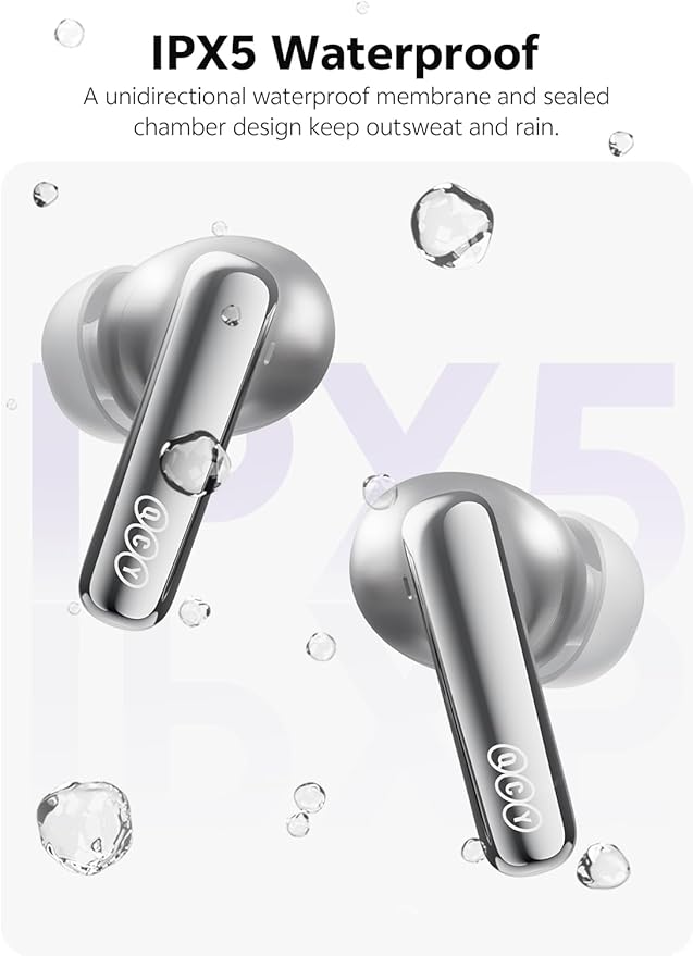 QCY MeloBuds N70 Aadptive Hybrid Active Noise Cancelling Wireless Earbuds, Bluetooth 6.0 with 6 Mics Clear Call, LDAC Hi-Res Audio, 50H Playtime, Wireless Charging, IPX5 Waterproof