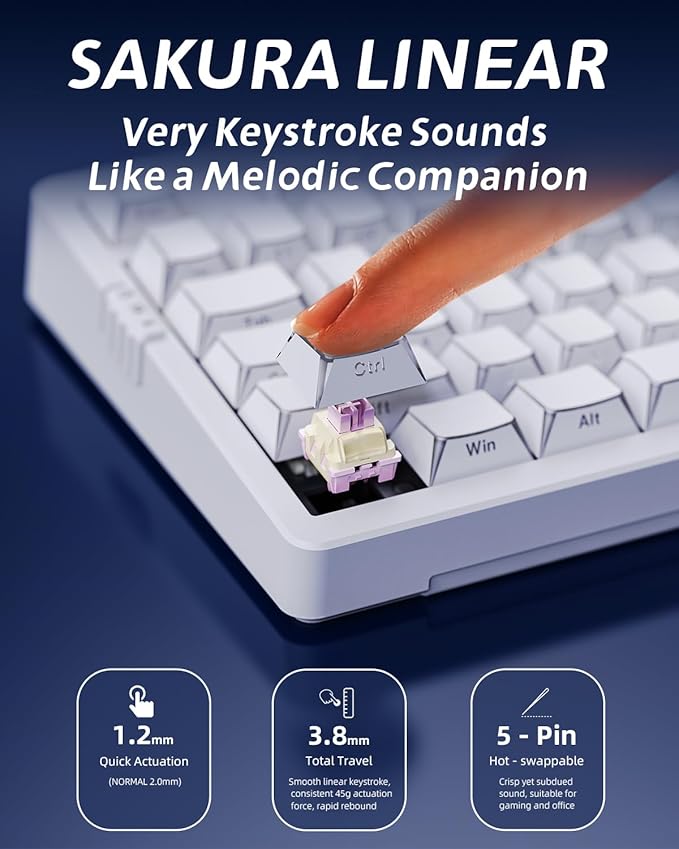 ZORNHER ZH980 Mechanical Keyboard Wireless,95% White Gaming Keyboard with Number Pad,Creamy Keyboard,Cool Five-Sided Lines & Keys Shine Though Keycaps,Creamy Sounding Linear Switches