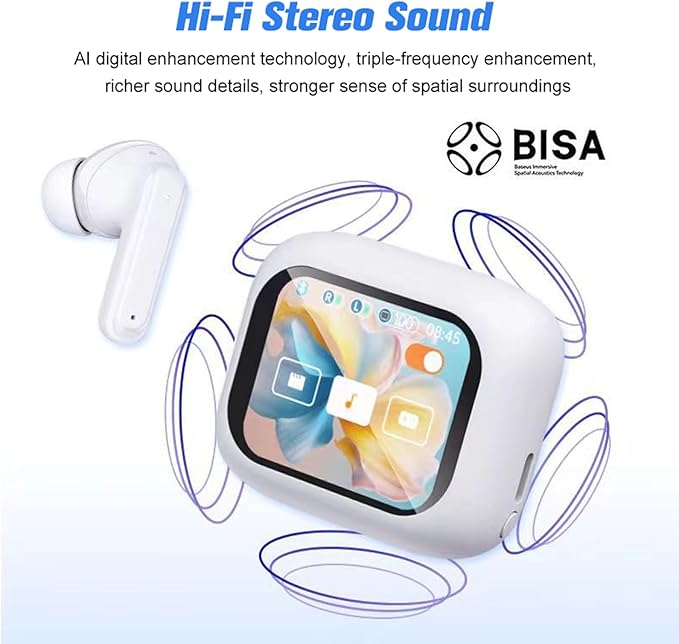 Active Noise Cancelling Smart Touch Screen Earbuds ANC Earphones Wireless Blue Tooth Ear Buds Head Phones Bluetooth In-Ear Headphones TWS True Wireless Earbuds for iPhone Android with Mic Touchscreen