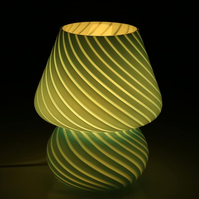 Mushroom Lamp,Glass Arctic Blue Mushroom Bedside Table Lamps Vintage Translucent Murano Style Striped Small Nightstand Desklamp Swirl Light for Home Decor, Dining, Living, Bedroom, Gift (Stripe Blue)