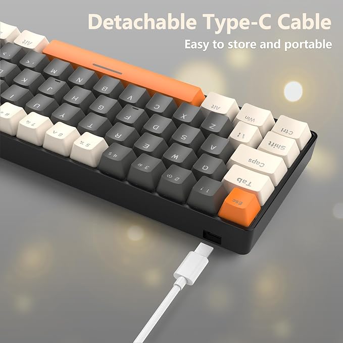 RK-T60 Wired 60% TKL Mechanical Gaming Keyboard Led Rainbow Backlight Ultra-Compact NKRO Linear Red Switch ABS Keycap RGB Honeycomb Mice Coiled Aviator Cable for Windows Laptop PS4/PC/WIN Gamer
