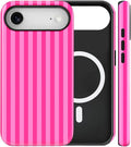 Magnetic for iPhone 17 Air Case Cute Stripes Phone Case, Shockproof Slim TPU and Hard PC Protective Phone Cover Compatible with MagSafe Designed for Women Girls, Deep Pink