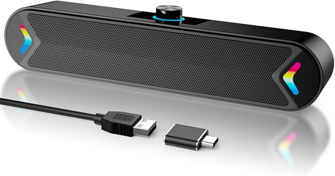 LENRUE Computer Speakers for Desktop,PC Speakers with Basic Stereo Sound & Colorful Lights, Single USB for Both Power and Audio,Desktop Laptop Sound Bar Speakers for Gaming,Movies,Music