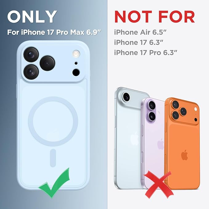 CAPRARO Magnetic for iPhone 17 Pro Max Case, Upgraded [Full Camera Protection] [Compatible with MagSafe] Protective Translucent Matte Women Girl Phone Case Cover, Light Blue