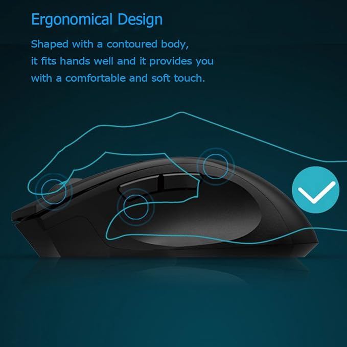 Granvela Noiseless Wireless Mouse,Forter i720 Ergonomic Silent Mouse for Gaming and General Use - 2 Side Buttons - Black