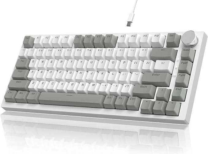 Attack Shark ajazz AK820 75% Mechanical Gaming Keyboard with Knob Hot Swappable Custom Gasket Mounted Keyboard USB-C Wired White LED Linear AS Red Switch for PC/Win/Mac