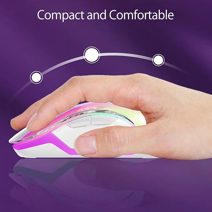 memzuoix 2.4G Wireless Mouse with Customizable Cover & 9-Color LED - Rechargeable Ergonomic, 1400 DPI, 5 Buttons, USB Receiver for PC/Mac - Purple