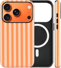 Magnetic for iPhone 17 Pro Max Case Cute Stripes Phone Case, Shockproof Slim TPU and Hard PC Protective Phone Cover Compatible with MagSafe Designed for Women Girls, Orange