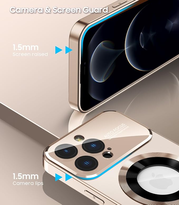 MAKAVO Magnetic for iPhone 12 Pro Max Case, Compatible with MagSafe, Built-in Camera Lens Protector, Logo View, Military Grade Drop Proof Phone Case Cover, Desert Titanium
