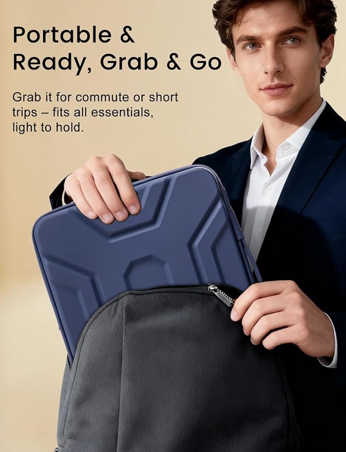 DOMISO 15.6 inch Laptop Sleeve Shoulder Bag Shockproof Computer Bag Waterproof EVA Protective Carrying Case for 16" MacBook Pro/Max M2 M1 2019-2023,15"-16" HP Dell Asus Laptop,Dell XPS 15,Dark Blue