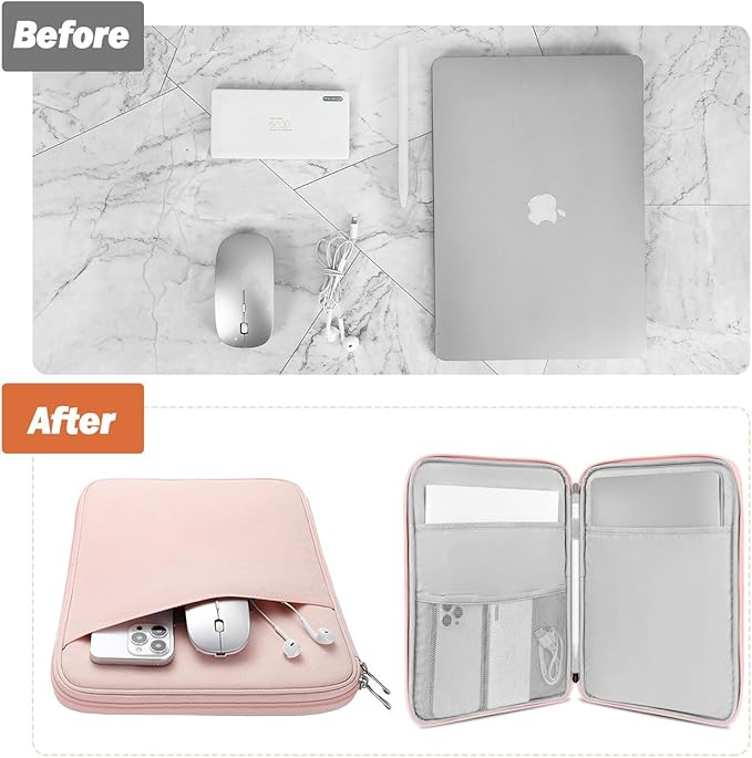 MoKo 13 Inch Tablet Sleeve Bag, Compatible with New 13 Inch iPad Pro M5 & Air M4/M3, iPad Pro 12.9 inch M2&M1, Galaxy Tab S8+/S9+ 12.4", Waterproof Bag Carrying Case with Pocket, Pink