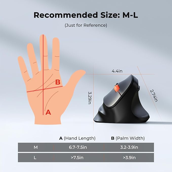 MEETION New Ergonomic Mouse Wireless, Bluetooth Vertical Mouse with 3 Multi-Device for Bluetooth(5.3 * 2), 4 DPI 1200-3200 Ergo Mice for Windows/Mac/PC/Laptop/Computer(Large Hands)