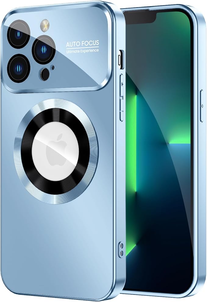 MAKAVO Magnetic for iPhone 13 Pro Max Case, Compatible with MagSafe, Built-in Camera Lens Protector, Logo View, Military Grade Drop Proof Phone Case Cover, Sierra Blue