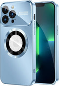 MAKAVO Magnetic for iPhone 13 Pro Max Case, Compatible with MagSafe, Built-in Camera Lens Protector, Logo View, Military Grade Drop Proof Phone Case Cover, Sierra Blue