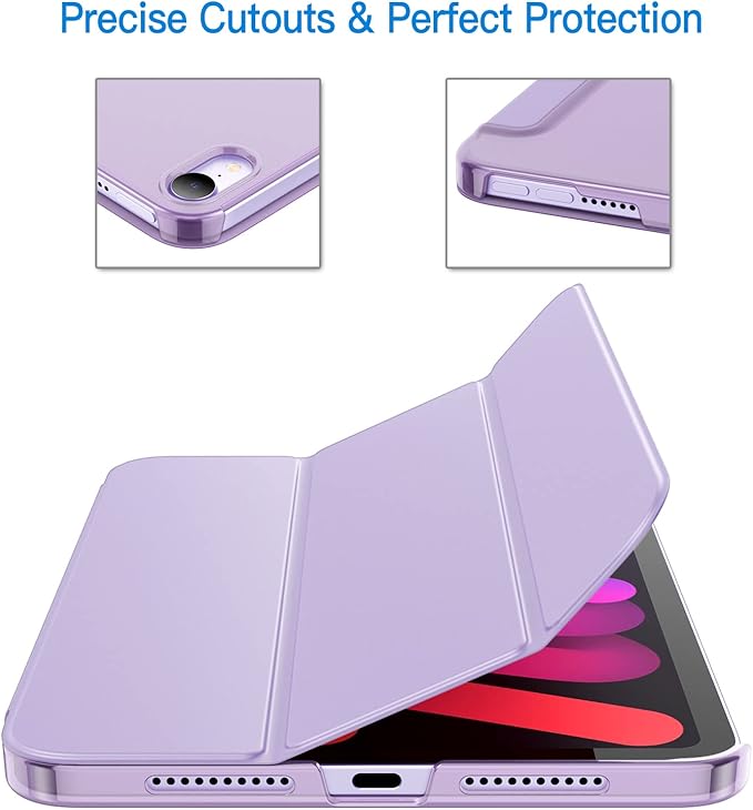 JETech Case for iPad mini (A17 Pro, 2024 Model, 7th Generation) / mini 6 (2021 Model, 6th Generation), Slim Stand Hard Back Shell Smart Cover with Auto Wake/Sleep (Purple)
