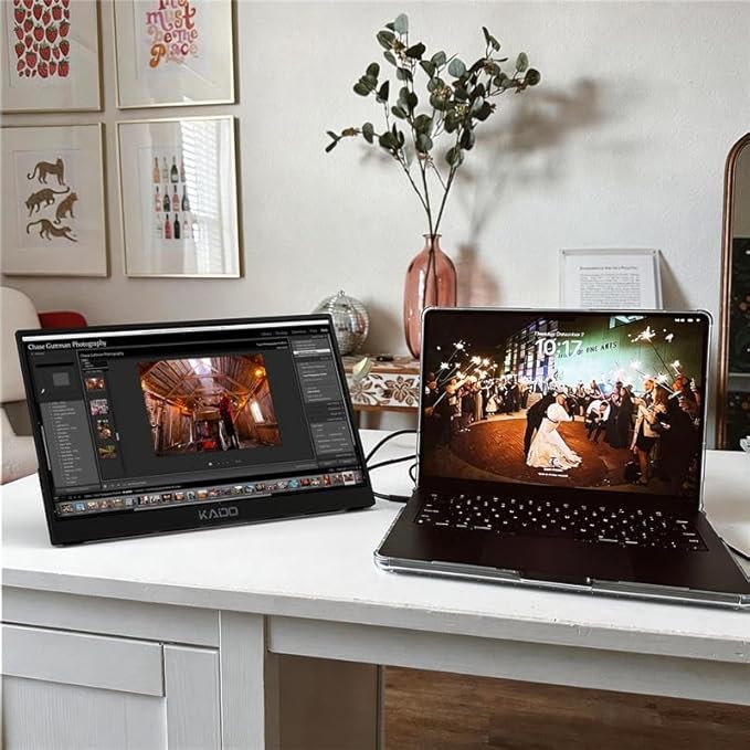 Kado Portable Monitor for Laptop, 15.6" IPS 1920x1080 HDMI Dual USB Type-C Laptop Screen Extender Second Display Kickstand Built-in Speakers for PC, Mac, Tablet, Xbox, PS4/PS5 and Switch