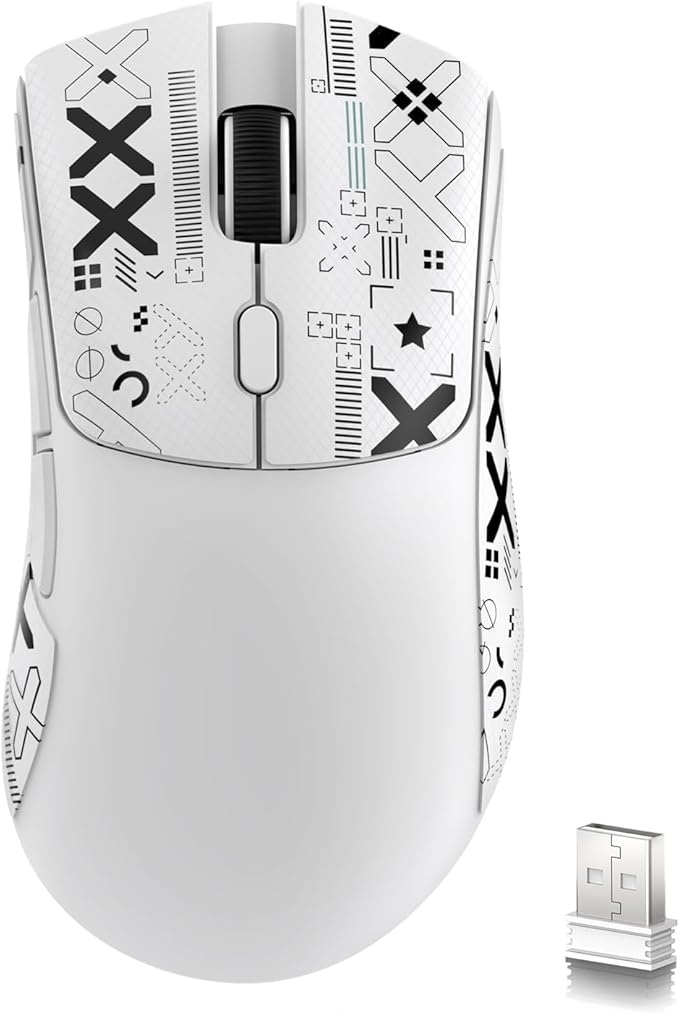 ATTACK SHARK R1 Wireless Gaming Mouse,Tri-Mode Connection (2.4G/Wired/BT5.2),55g Lightweight,18K DPI Optical Sensor,HUYU 20 Million Key Life,Ergonomic Design,for PC/Laptop/Win/Mac(White+Sticker)