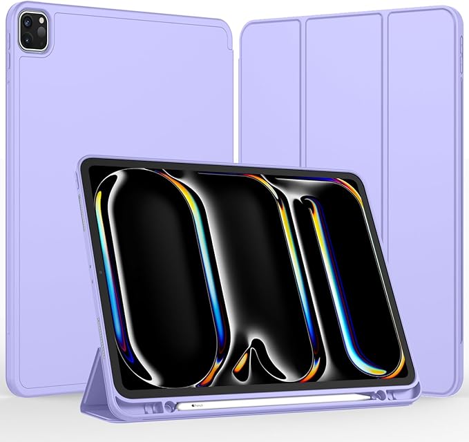iMieet Case for iPad Pro 11 Inch (M5) 2025 /(M4) 2024 5th Gen, Trifold Stand Smart Cover with Pencil Holder and Soft TPU Back, Auto Wake/Sleep (Light Purple)