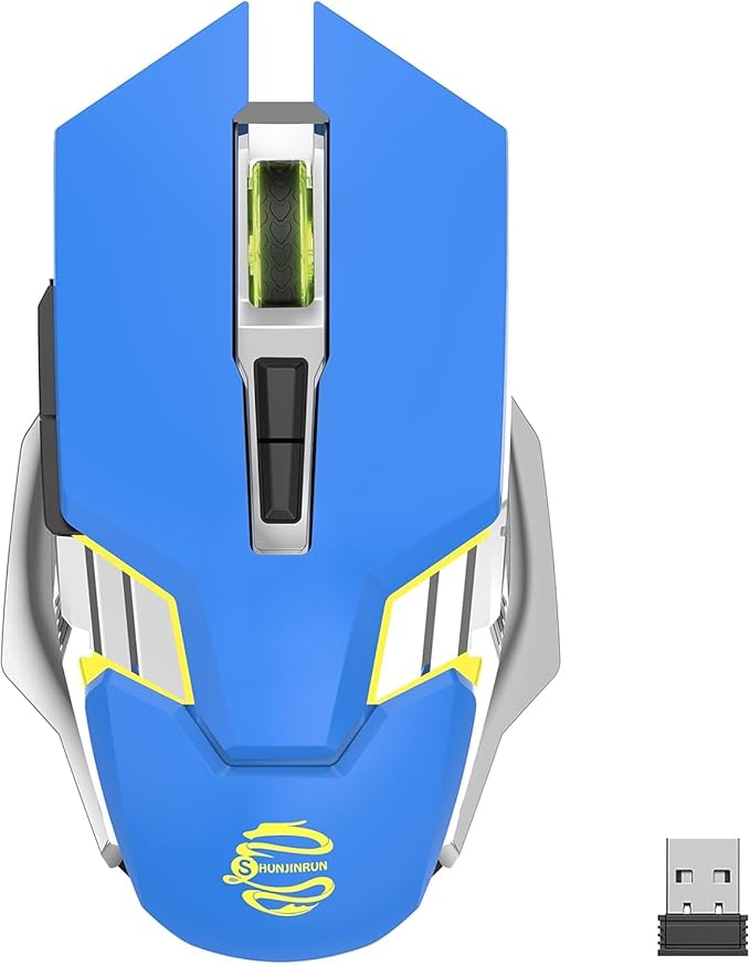Bluetooth Wireless Gaming Mouse, RGB Rechargeable USB Wireless Mouse, Quiet Click, LED Backlit, Ergonomic, with Side Button, DPI Adjustable Computer Mice for Laptop PC MacBook Chromebook - Blue