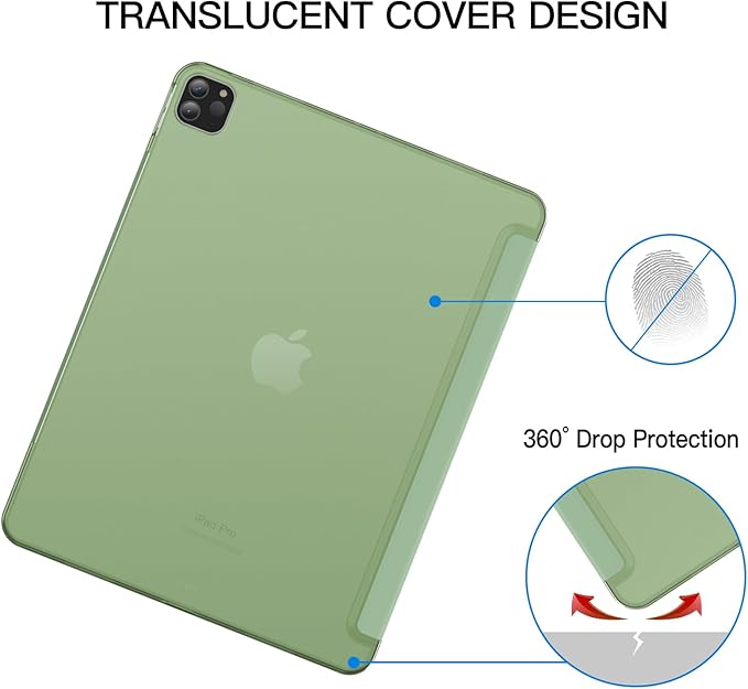 JETech Case for iPad Pro 12.9-Inch (6th/5th Generation, 2022/2021 Model), Slim Stand Hard Back Shell Smart Cover with Auto Wake/Sleep (Matcha Green)
