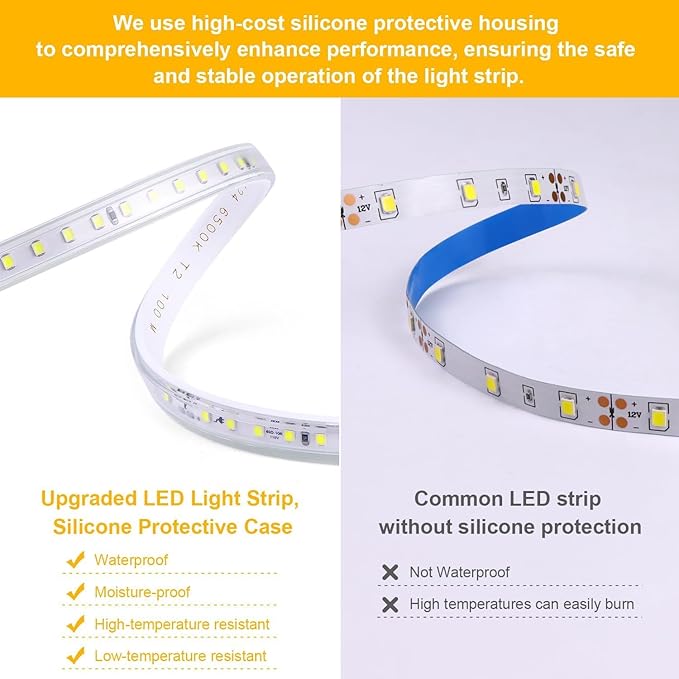 LED Strip Lights, 240 LEDs, 6500K Cool White, Waterproof Indoor & Outdoor Rope Lights for Room, Garden, Patio, Kitchen, Bedroom, Living Room, and Under Cabinet Decoration, AC 110V