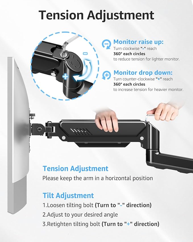 MOUNTUP Single Monitor Wall Mount for Max 32 Inch Computer Screen, Fully Adjustable Monitor Arm, Wall Mount Monitors Holder Support 4.4-19.8lbs Display, VESA Bracket Fit 75x75mm, 100x100mm