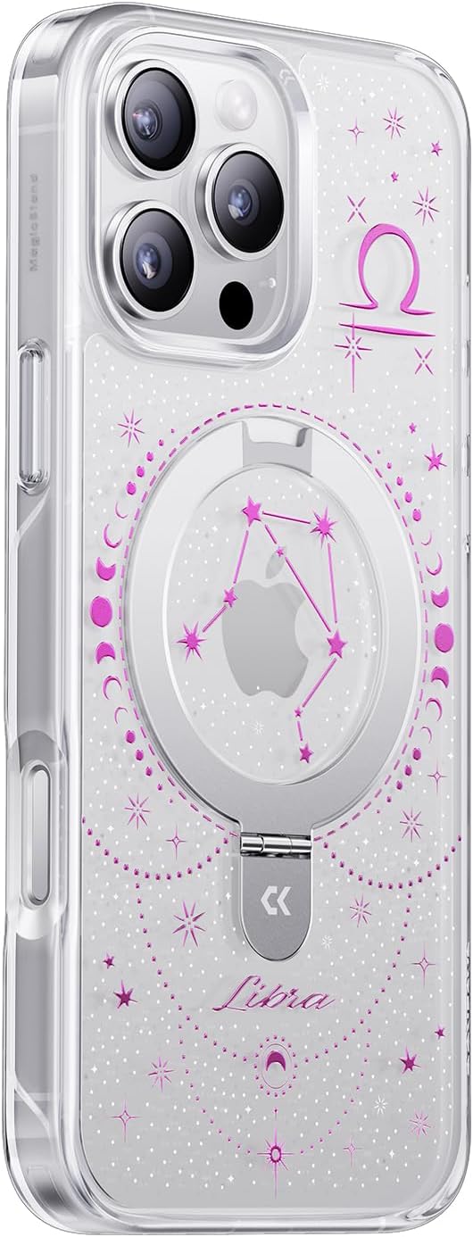 CASEKOO Libra [Zodiac Collection] for iPhone 16 Pro Case with Magnetic Ring Stand [Compatible with MagSafe] [Military-Grade Protection] Fashion Clear Back Design, Soft Edge