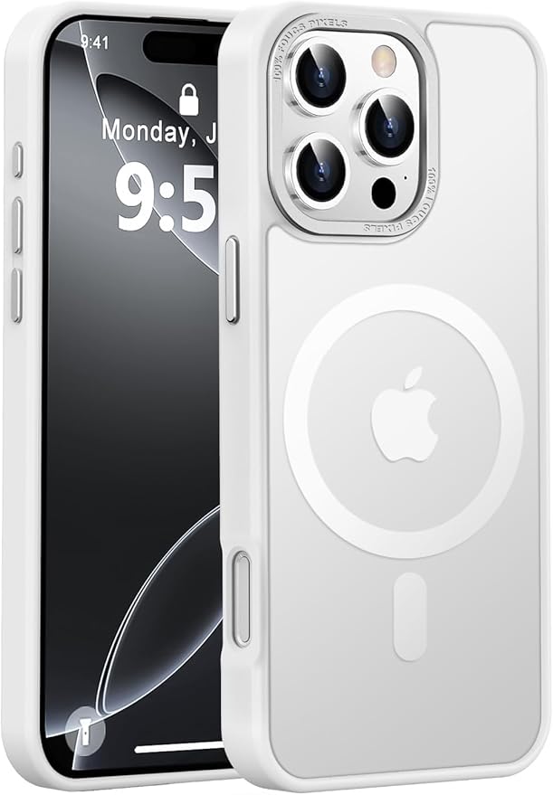 Newfuture Designed for iPhone 16 Pro Case with Magnetic [13 FT Military Drop Protection] [Compatible with Magsafe] Slim Translucent Matte Shockproof with Anti-Fingerprint Phone Case,Frosted White