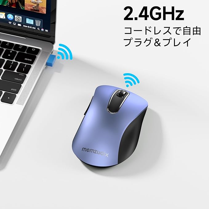 memzuoix 2.4G Wireless Mouse, 1400 DPI Mobile Optical Cordless Mouse with USB Receiver, Portable Computer Mice Wireless Mice for Laptop, PC, Desktop, MacBook, 5 Buttons (Navy Blue)