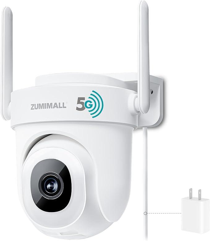 ZUMIMALL 2.5K Wired Cameras for Home Security, 2.4G/5G WiFi Outdoor Camera, 5MP, 24/7 Recording, AI Motion Detection,Cloud & SD Card Storage, 2-Way Audio, 360° PTZ Auto Tracking, Alexa Compatible