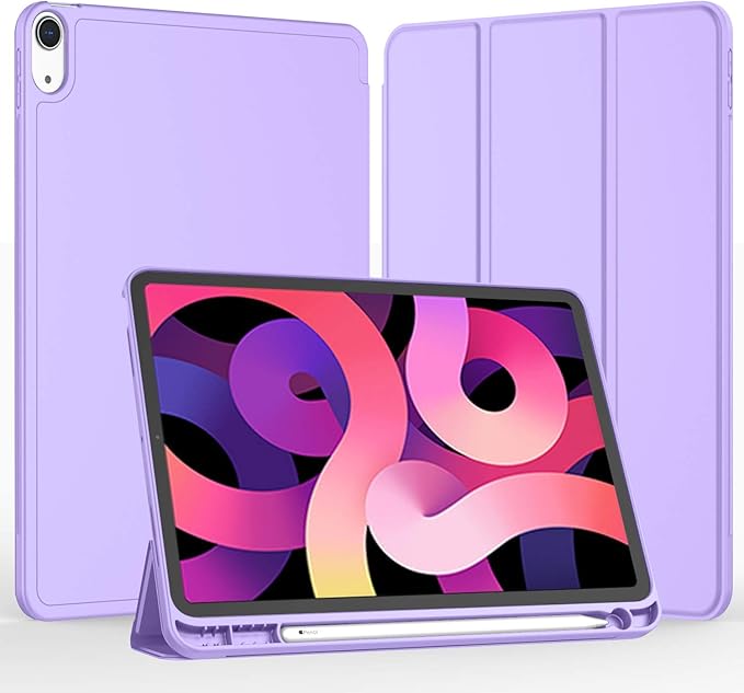 iMieet iPad Air 11 Inch Case M4/M3/M2(2026/2025/2024), iPad Air 5th/4th Generation Case 2022/2020 10.9 Inch with Pencil Holder,Trifold Stand Smart Case with Soft TPU Back(Clove Purple)