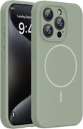 Miracase Magnetic for iPhone 15 Pro Case, [Soft Anti-Scratch Microfiber Lining], Magnetic for MagSafe, Liquid Silicone Shockproof Drop Protection Phone Case for 15 Pro, Patina Green