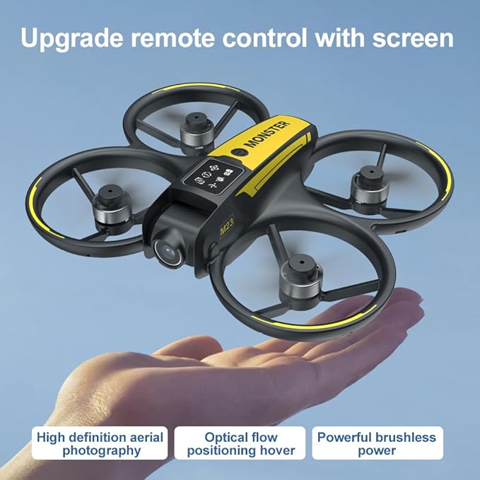 Drone with HD Camera 4.5inch Screen Controller, Under 250g Mini RC Quadcopter Headless Mode One-Key Takeoff/Landing Optical Flow Positioning M23 Drones with 2 Batteries for Adult Beginners (Black)