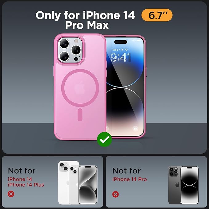 Miracase Magnetic for iPhone 14 Pro Max Case 6.7 inch (Compatible with MagSafe)（with 2X Screen Protectors） Military-Grade Protection, Anti-Fingerprint Translucent Matte Phone Case Cover, Mes Pink