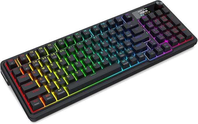 Redragon K719 Wireless Gasket Gaming Keyboard w/Hype Screen & Knob, 95 Keys Mechanical Keyboard, Easy-Control 1.14’’ TFT Info Display, 5-Layer Noise Dampening, Custom Linear Switch, Essential Black