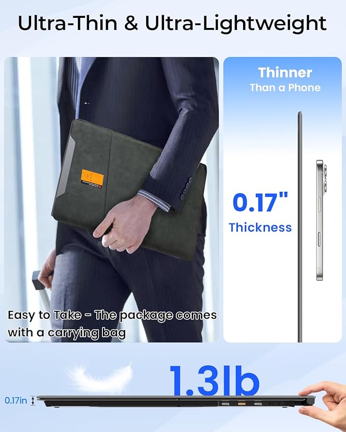 Cevaton Laptop Screen Extender, 14.1" Ultra-Slim & Lightweight Portable Monitor for 13"-17" Laptops, 1080P FHD Dual Monitor, One Cable Connection, Compatible with Wins/Mac/Android/Linux/Chrome