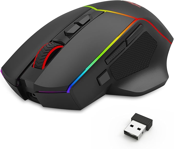 Redragon Axe M814 Programmable Wireless Gaming Mouse, with RGB Streaming Lights, 8 programmable Buttons, max 8000DPI,15G Acc,Multifunctional Software, Ergonomic Design