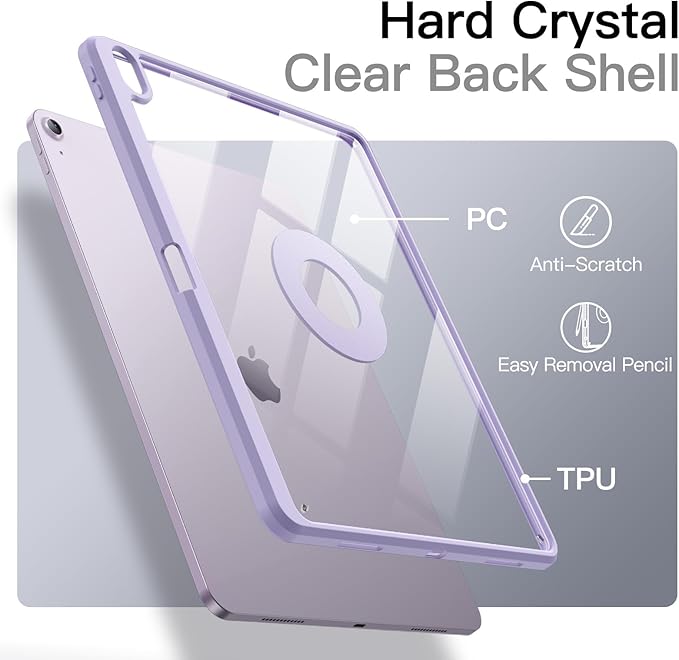 JETech Magnetic Detachable Case for iPad Air 13-Inch M4/M3/M2 (2026/2025/2024) with Pencil Holder, Removable Rotating Clear Cover, Portrait/Landscape Stand with Raised Screen View (Purple)