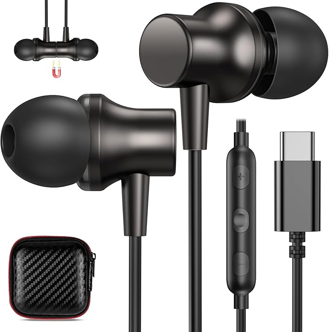 COOYA USB C Headphones Type C Wired Earbuds for iPhone 17 16 Pro 15 iPad 10 Air 6 Pixel 10 9 Magnetic Bass Noise Canceling in-Ear Earphones+Mic for Samsung Galaxy S26 S25 Ultra A16 S23 for OnePlus 13